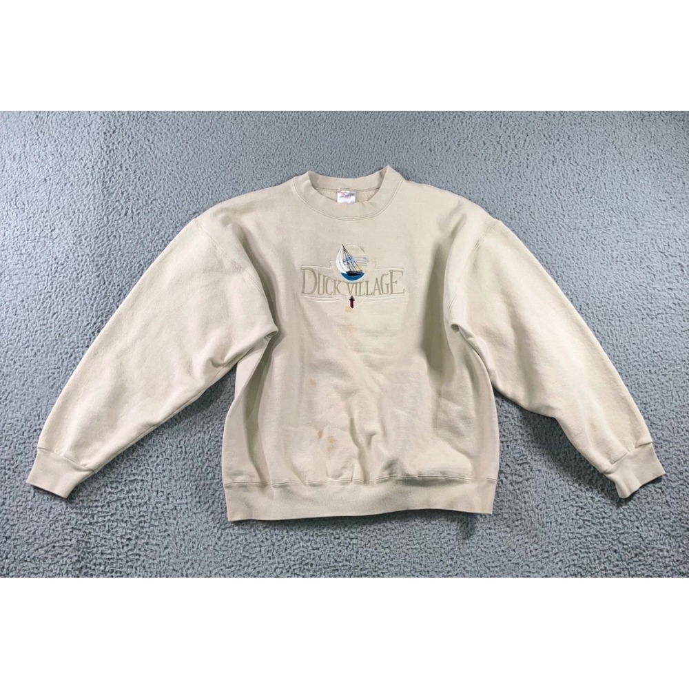 VTG Desert Heat Sweatshirt Men L Embroidered Sailboat Nautical 90s Gorpore Retro